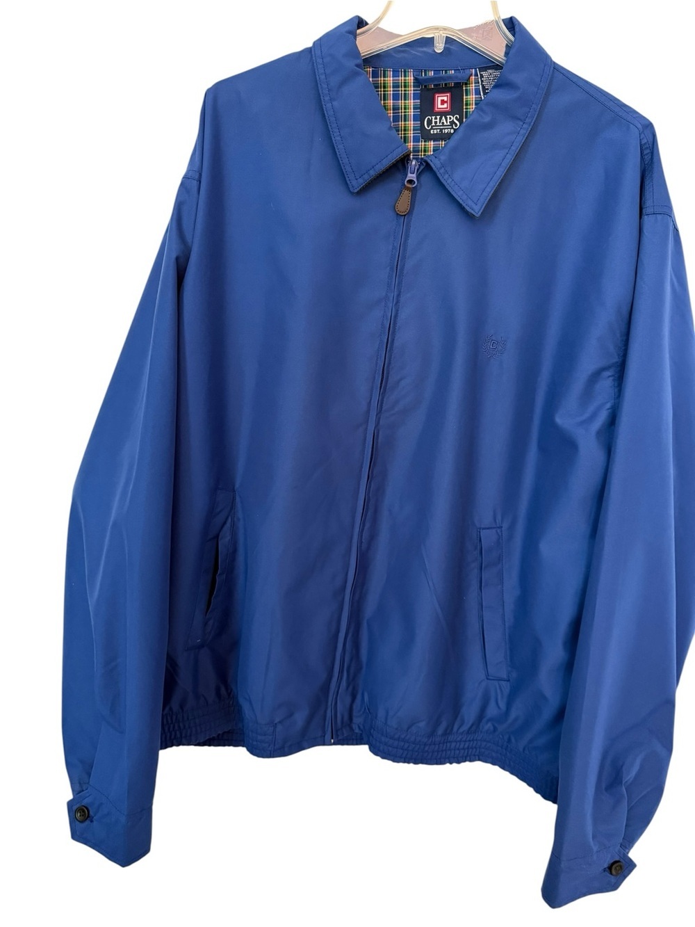 Chaps Men's Blue Zip-Front Windbreaker Jacket side pockets elastic hem cuffs XXL